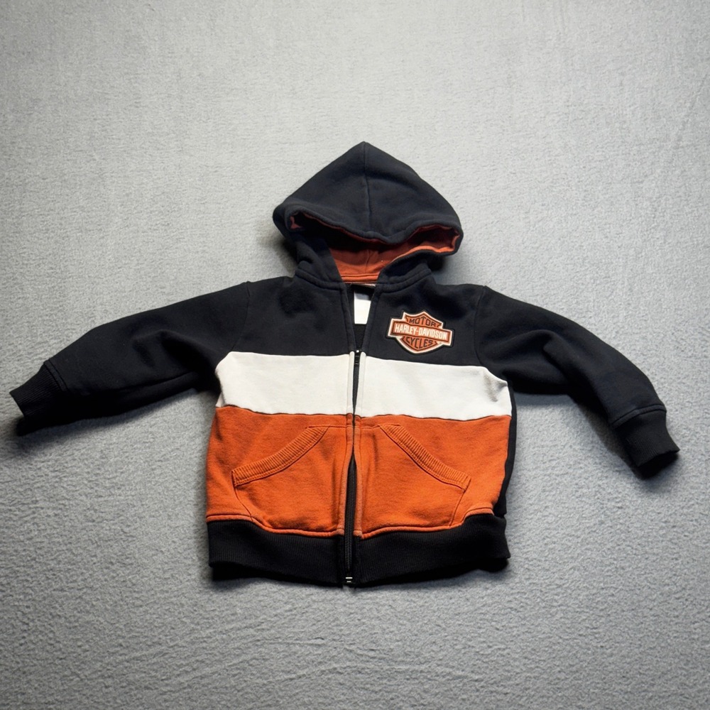 Harley-Davidson Toddler Boys Hoodie Zip Up Colorblock Logo Black Orange 2T/3T